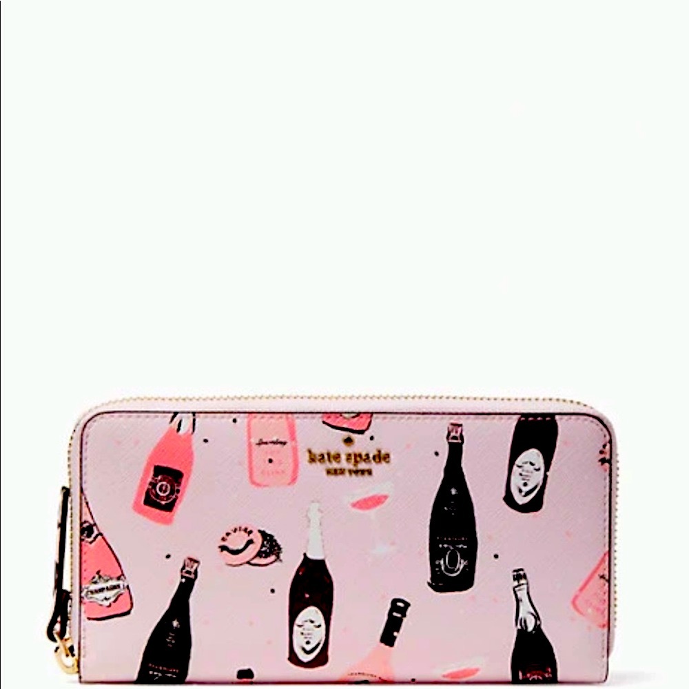 kate spade Pink Bottle Print Zip Around Wallet